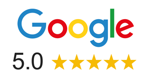 Graphic of a 5.0 star google rating
